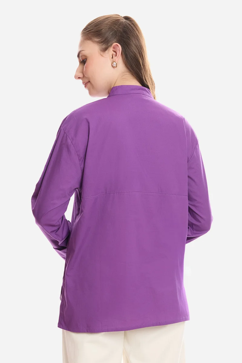 Virgio Purple Solid Cotton Boxy Mock Placket Tunic for Women for Women | Best Price UAE