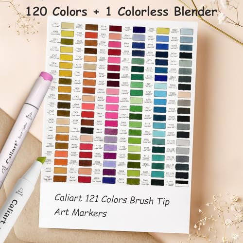 Caliart Alcohol Markers Brush Tip - 121 Colors Dual Tip Art Markers Set for Adult Coloring Books Artist Drawing Illustration Sketching, with Case Permanent Alcohol Based Colored Chisel & Brush Pens - Image 5