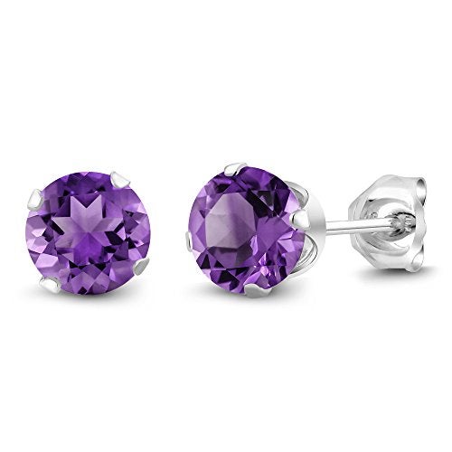 Gem Stone King 925 Sterling Silver Purple Amethyst Stud Earrings For Women Men (1.50 Carat Cttw, Round 6MM) - Image 1