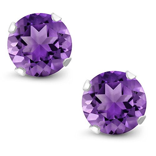 Gem Stone King 925 Sterling Silver Purple Amethyst Stud Earrings For Women Men (1.50 Carat Cttw, Round 6MM) - Image 2