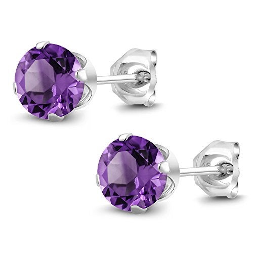 Gem Stone King 925 Sterling Silver Purple Amethyst Stud Earrings For Women Men (1.50 Carat Cttw, Round 6MM) - Image 3