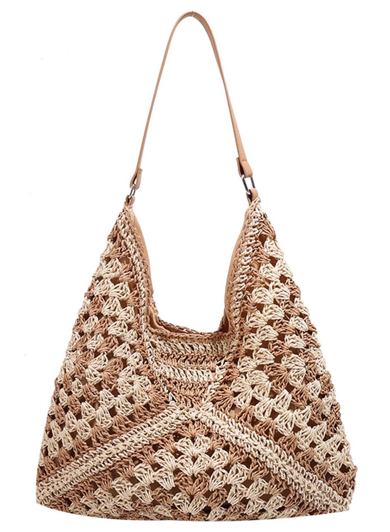SOLARAE Summer Straw Bags for Women - Crochet Beach Tote Purse - Aesthetic and Trendy Straw Shoulder Handbags - Stylish Straw Bag for a Chic Summer Look - Image 1