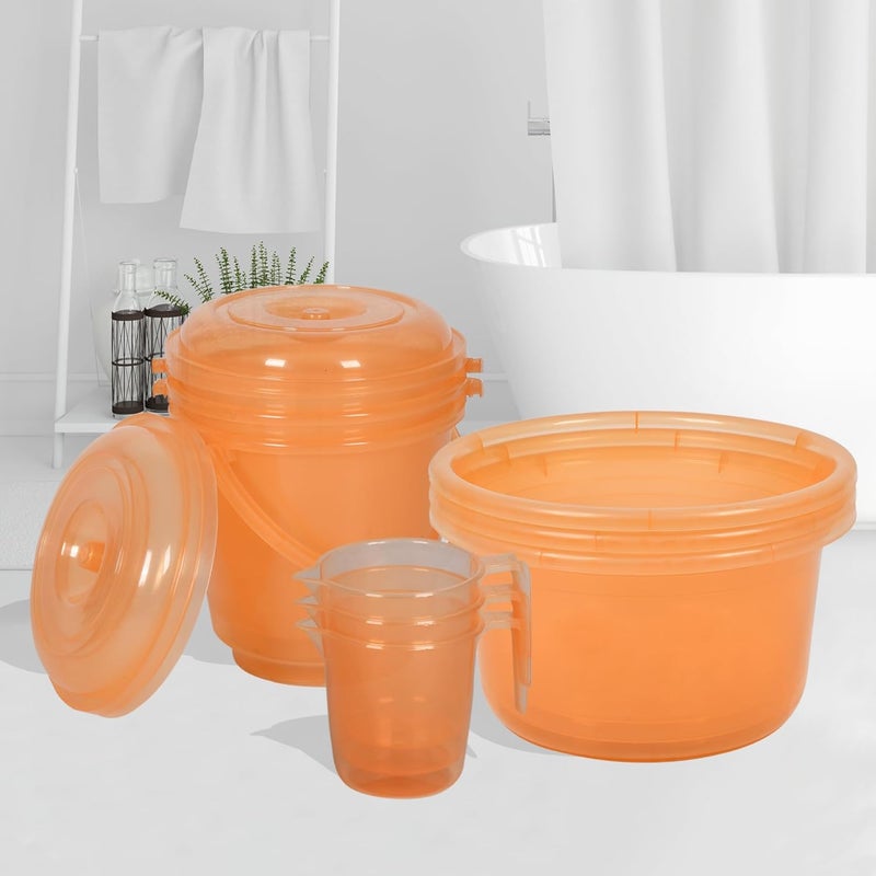 Urbane Home Urbane Home Set of 9 Bathroom Combo Set 3 Piece Tub25 L with 3 Piece Bucket13 L 3 Piece Mug1100 ml Bathing Set Bathroom Accessories Set Bathroom Set Transparent Orange  - Image 1