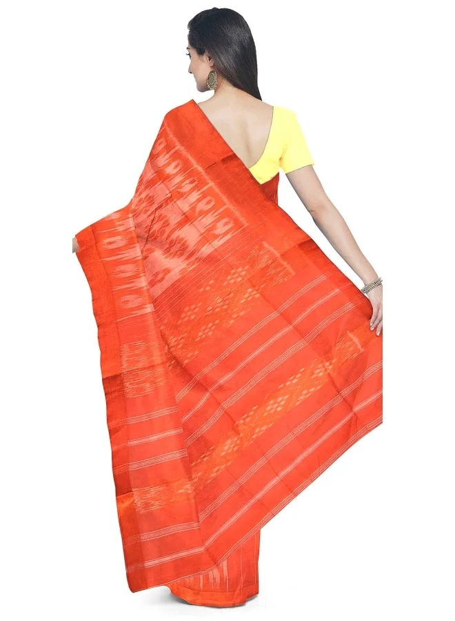 Parinita Sarees ساري قطني برتقالي زاهي للنساء