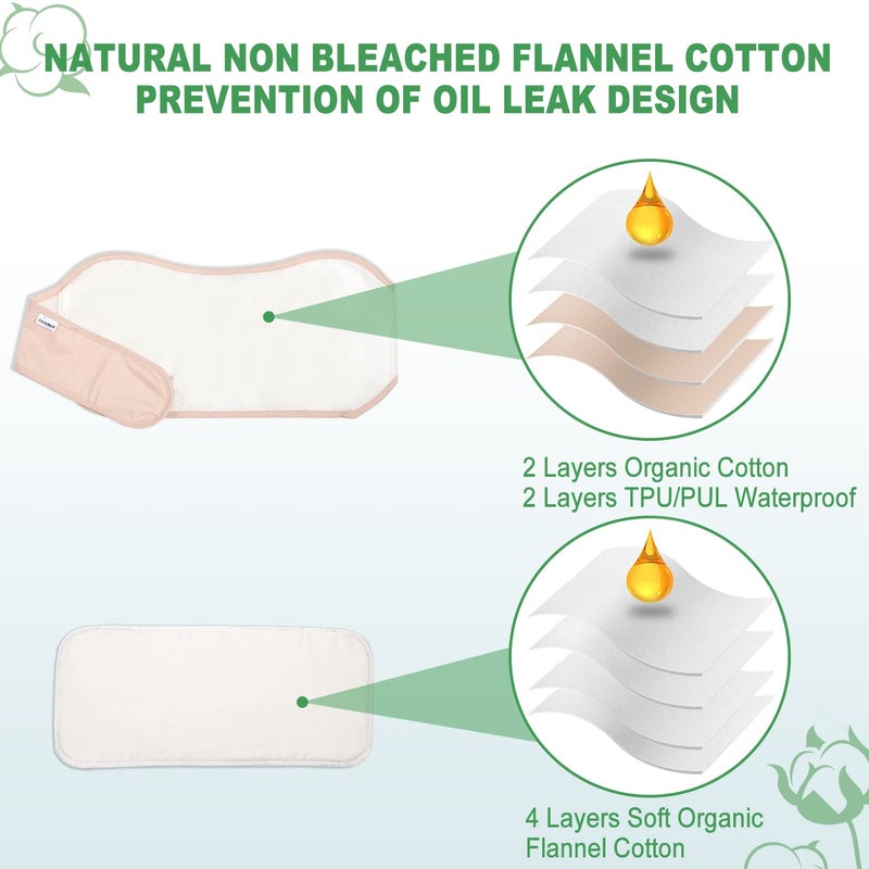 DEROWN Castor Oil Pack, DEROWN Castor Oil Packs Wrap, Less Mess Made of Organic Cotton Flannel & Waterproof PUL, Reusable Massage Castor Oil Pack Kit with Anti Oil Leak Design (Oil Not Included) - Image 4