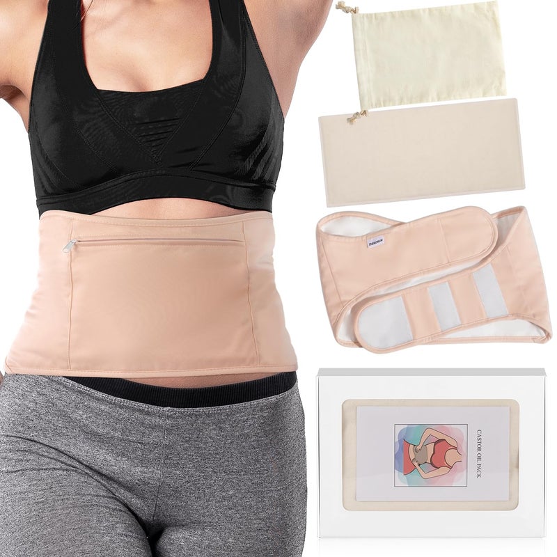 DEROWN Castor Oil Pack, DEROWN Castor Oil Packs Wrap, Less Mess Made of Organic Cotton Flannel & Waterproof PUL, Reusable Massage Castor Oil Pack Kit with Anti Oil Leak Design (Oil Not Included) - Image 1