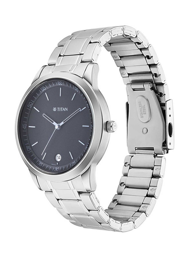 TITAN ساعة تيتان كلاسيك أنالوج بقرص دائري أسود وحزام معدني فضي للرجال-1806SM02 - Image 2