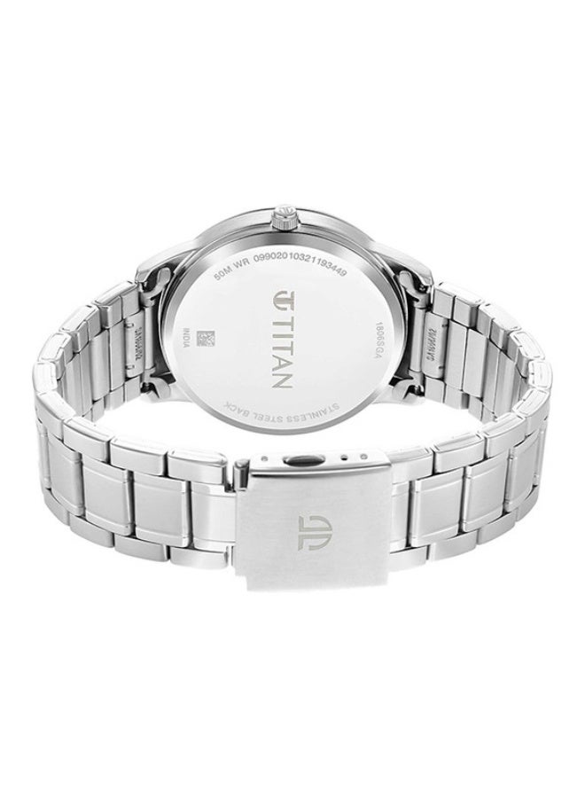 TITAN ساعة تيتان كلاسيك أنالوج بقرص دائري أسود وحزام معدني فضي للرجال-1806SM02 - Image 4