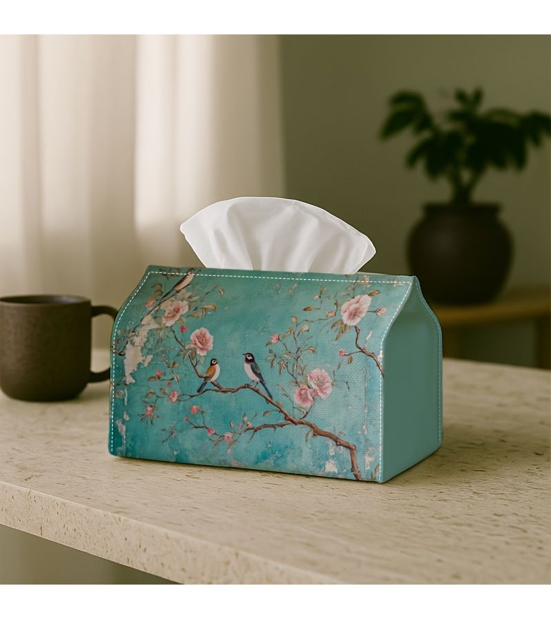 1PC Vintage Oriental Chinoiserie Tissue Box Napkin Dispenser Durable Polyester Bird Branch Flower Decor 7x4.3x5.1 Inches For Living Room Holiday Home Party Supply - Image 2
