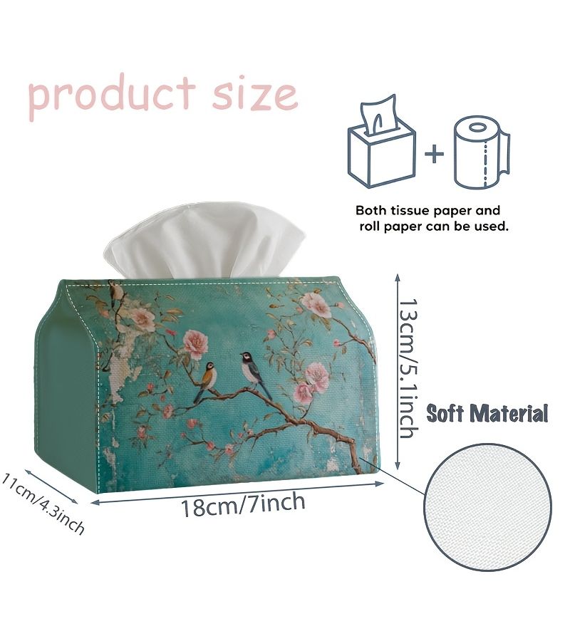 1PC Vintage Oriental Chinoiserie Tissue Box Napkin Dispenser Durable Polyester Bird Branch Flower Decor 7x4.3x5.1 Inches For Living Room Holiday Home Party Supply - Image 4