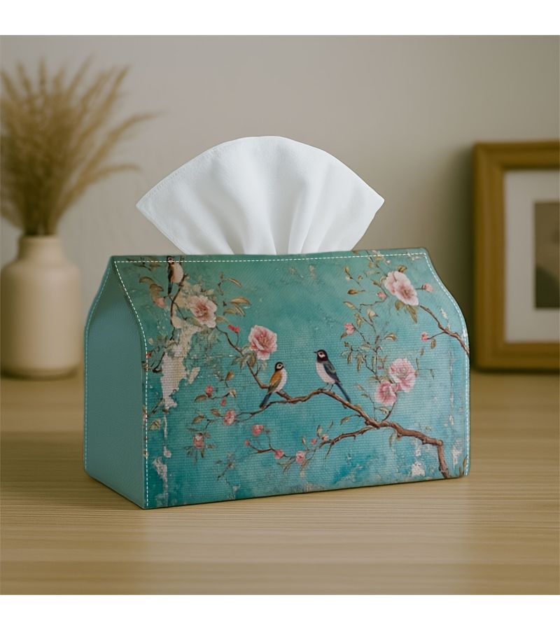 1PC Vintage Oriental Chinoiserie Tissue Box Napkin Dispenser Durable Polyester Bird Branch Flower Decor 7x4.3x5.1 Inches For Living Room Holiday Home Party Supply - Image 5