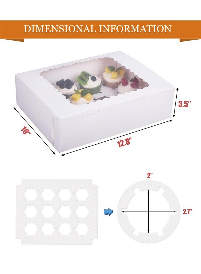 LONGTEAM 6-Set Cupcake Boxes Hold 12 Standard Cupcakes, Food Grade Cupcake Holders Bakery Carrier Boxes with Windows and Inserts for Cupcakes, Muffins and Pastries (White-6 Pack) - Image 2