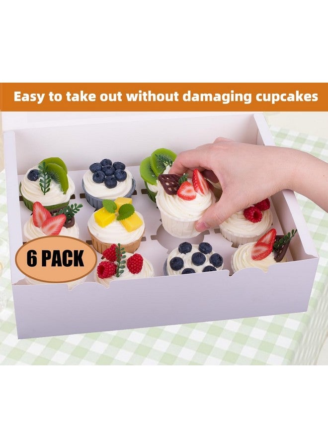 LONGTEAM 6-Set Cupcake Boxes Hold 12 Standard Cupcakes, Food Grade Cupcake Holders Bakery Carrier Boxes with Windows and Inserts for Cupcakes, Muffins and Pastries (White-6 Pack) - Image 3