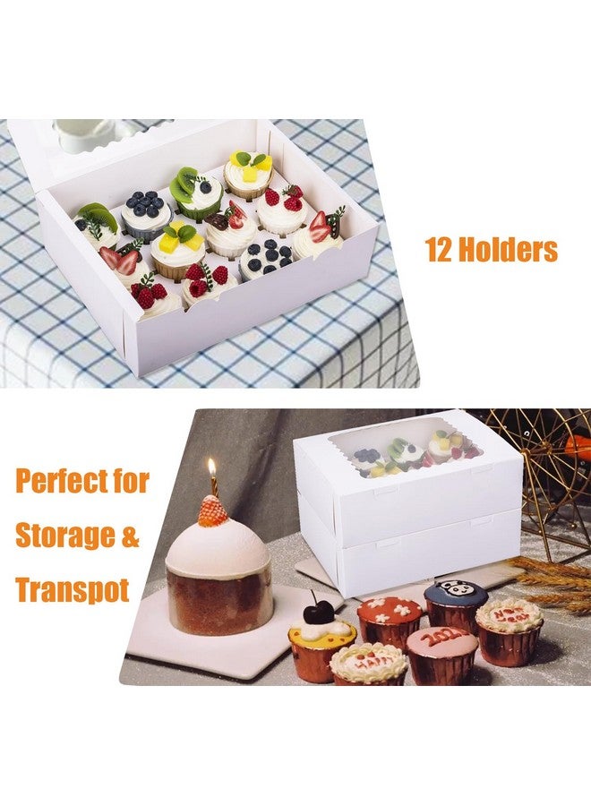 LONGTEAM 6-Set Cupcake Boxes Hold 12 Standard Cupcakes, Food Grade Cupcake Holders Bakery Carrier Boxes with Windows and Inserts for Cupcakes, Muffins and Pastries (White-6 Pack) - Image 4