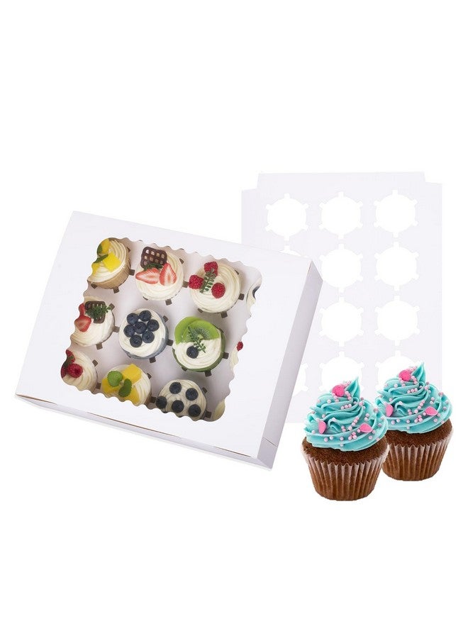 LONGTEAM 6-Set Cupcake Boxes Hold 12 Standard Cupcakes, Food Grade Cupcake Holders Bakery Carrier Boxes with Windows and Inserts for Cupcakes, Muffins and Pastries (White-6 Pack) - Image 1