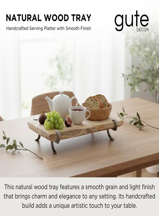 GUTE Natural Wood Tray - Rustic Handcrafted Serving Platter with Smooth Grain Finish | Kitchen Dining Table Organizer | Single Piece | 15.7"x9.8"x3.9" Rectangular Design | Light Wooden Tone - Image 2