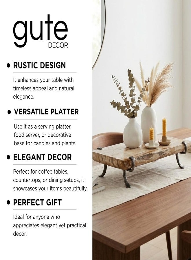 GUTE Natural Wood Tray - Rustic Handcrafted Serving Platter with Smooth Grain Finish | Kitchen Dining Table Organizer | Single Piece | 15.7"x9.8"x3.9" Rectangular Design | Light Wooden Tone - Image 4