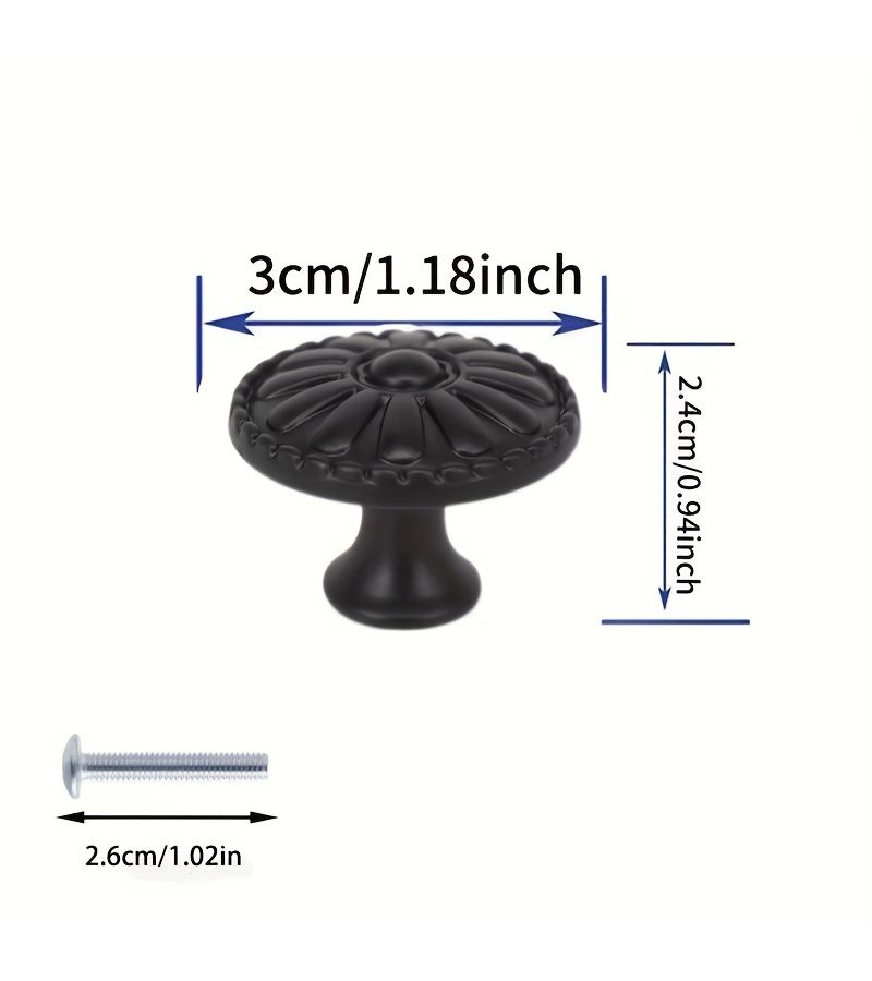 2 4 8 Pieces Vintage European Classic Daisy Cabinet Knobs Matte Black Single Hole Drawer Pulls Plastic Hardware Suitable For Cabinets Dressers Furniture 8pcs - Image 5