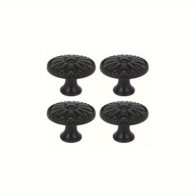 2 4 8 Pieces Vintage European Classic Daisy Cabinet Knobs Matte Black Single Hole Drawer Pulls Plastic Hardware Suitable For Cabinets Dressers Furniture 8pcs - Image 3