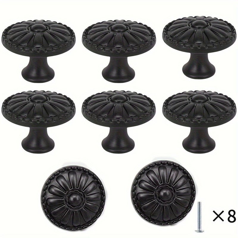 2 4 8 Pieces Vintage European Classic Daisy Cabinet Knobs Matte Black Single Hole Drawer Pulls Plastic Hardware Suitable For Cabinets Dressers Furniture 8pcs - Image 2