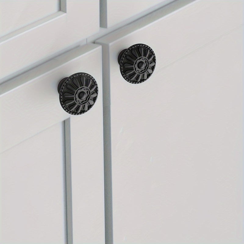 2 4 8 Pieces Vintage European Classic Daisy Cabinet Knobs Matte Black Single Hole Drawer Pulls Plastic Hardware Suitable For Cabinets Dressers Furniture 8pcs - Image 1