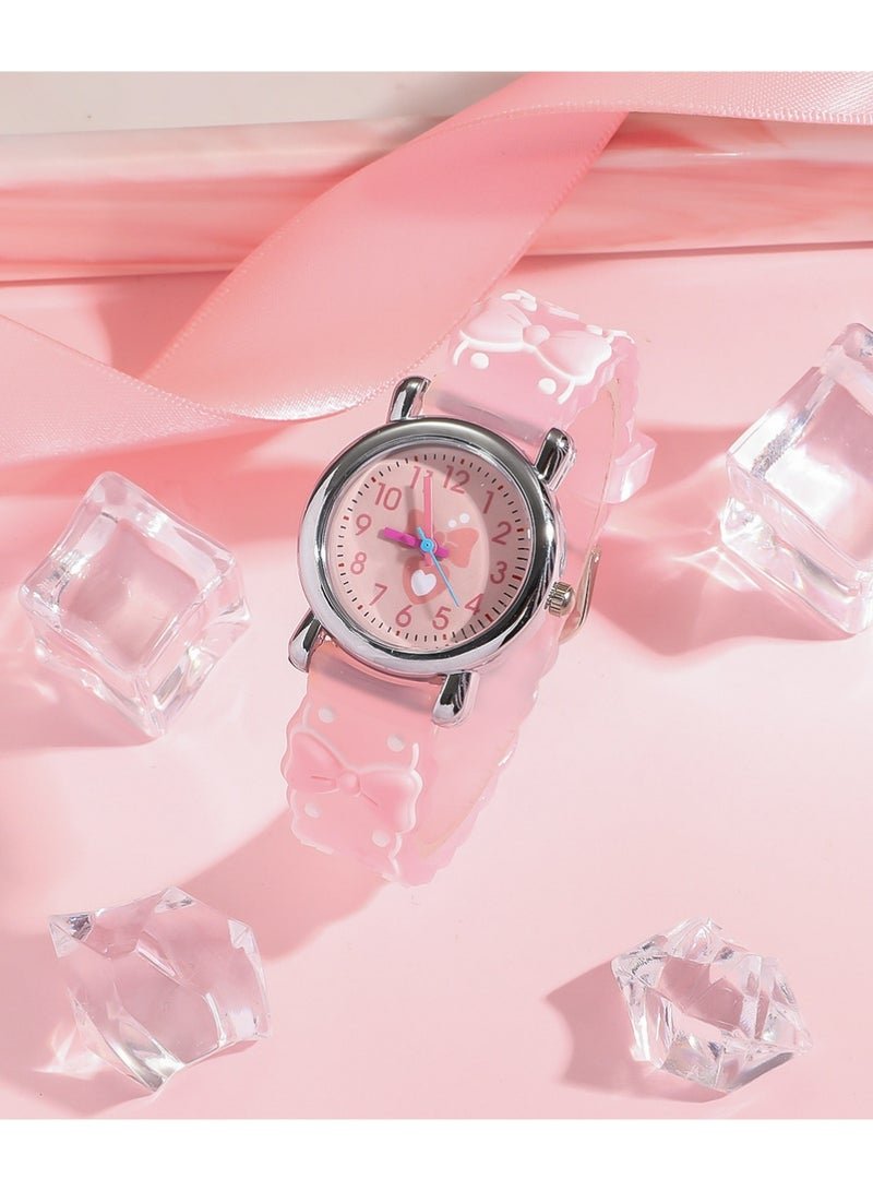 بولوز ساعة القوس الوردي لطيفة للأطفال مع سوار - تصميم تناظري سهل القراءة مع رقم القلب - ساعة أزياء البنات - Image 3