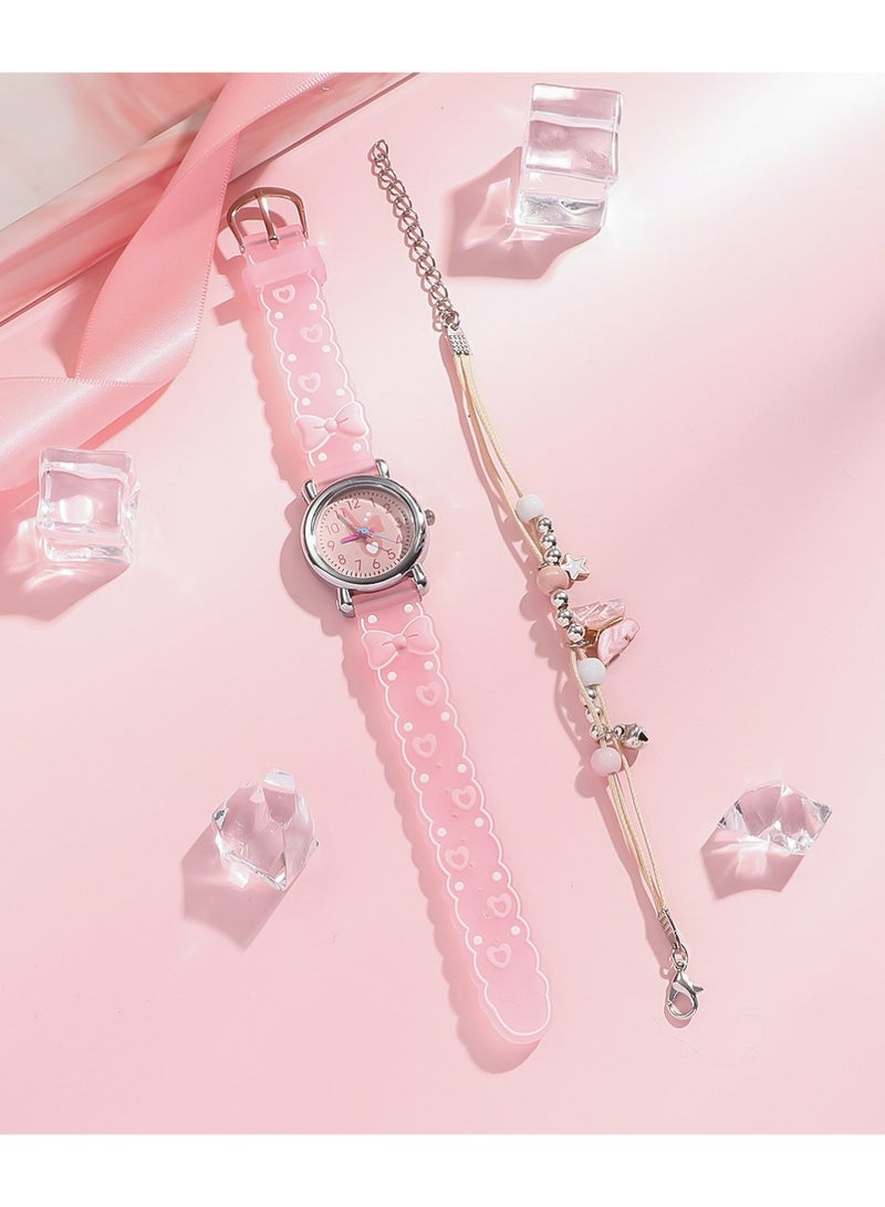 بولوز ساعة القوس الوردي لطيفة للأطفال مع سوار - تصميم تناظري سهل القراءة مع رقم القلب - ساعة أزياء البنات - Image 5