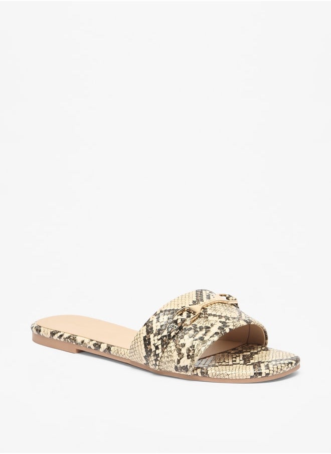 Flora Bella By Shoexpress Women's Animal Print Slip-On Sandals with Metal Accent  - Image 1