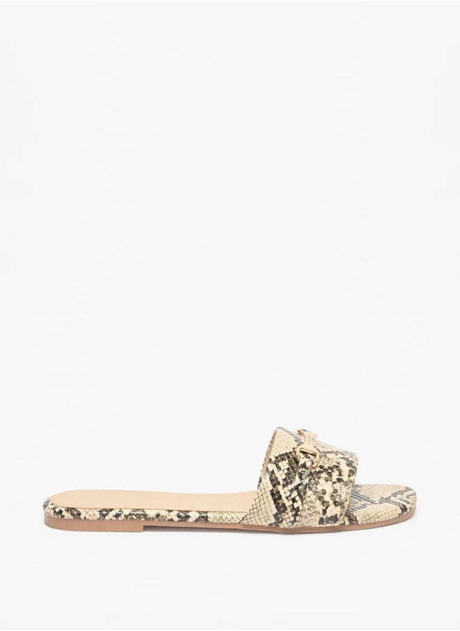 Flora Bella By Shoexpress Women's Animal Print Slip-On Sandals with Metal Accent  - Image 3