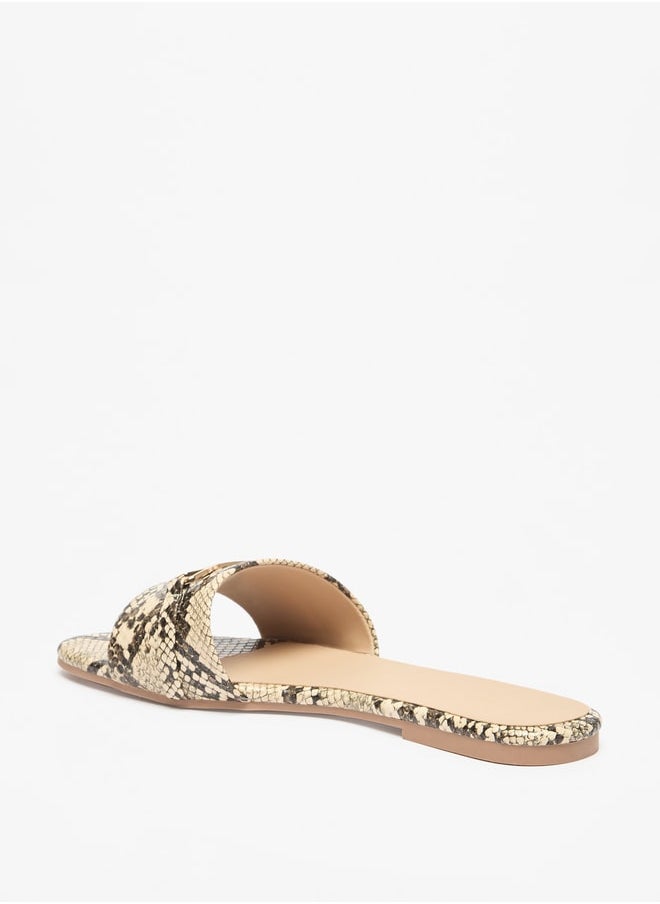 Flora Bella By Shoexpress Women's Animal Print Slip-On Sandals with Metal Accent  - Image 2