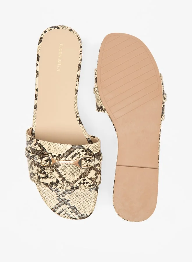 Flora Bella By Shoexpress Women's Animal Print Slip-On Sandals with Metal Accent