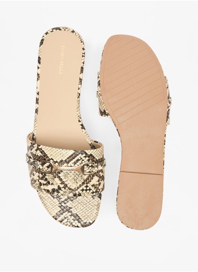 Flora Bella By Shoexpress Women's Animal Print Slip-On Sandals with Metal Accent  - Image 4