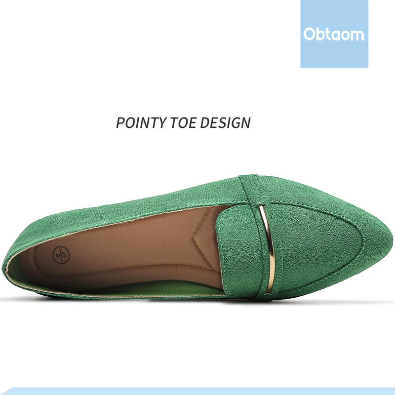 Obtaom Women's Pointy Toe Loafer Flat Comfortable Faux Suede Working Shoes,Cute Penny Loafer Slip On Ballet Flatï¼ˆOlive Greenï¼ŒUS10ï¼‰ - Image 4