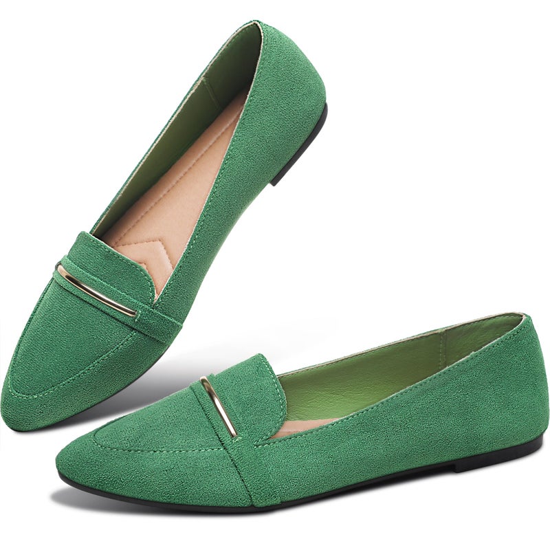 Obtaom Women's Pointy Toe Loafer Flat Comfortable Faux Suede Working Shoes,Cute Penny Loafer Slip On Ballet Flatï¼ˆOlive Greenï¼ŒUS10ï¼‰ - Image 1