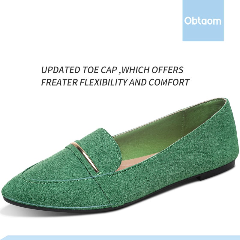 Obtaom Women's Pointy Toe Loafer Flat Comfortable Faux Suede Working Shoes,Cute Penny Loafer Slip On Ballet Flatï¼ˆOlive Greenï¼ŒUS10ï¼‰ - Image 3