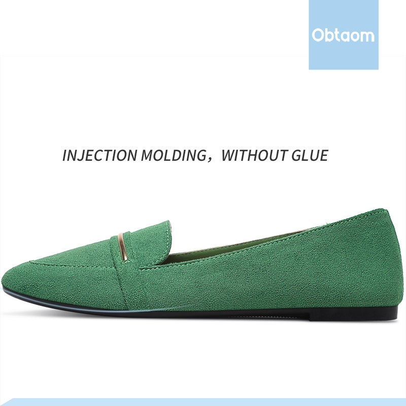 Obtaom Women's Pointy Toe Loafer Flat Comfortable Faux Suede Working Shoes,Cute Penny Loafer Slip On Ballet Flatï¼ˆOlive Greenï¼ŒUS10ï¼‰ - Image 2