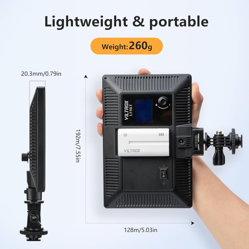 VILTROX 15W LED Video Light Panel, 3300K-5600K On Camera Light, Super Thin Key Light Panel with NP-F550, Led Photography Lighting CRI95+ for Studio Photography Video Recording Live Streaming （L116T - Image 3