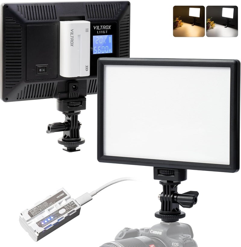 VILTROX 15W LED Video Light Panel, 3300K-5600K On Camera Light, Super Thin Key Light Panel with NP-F550, Led Photography Lighting CRI95+ for Studio Photography Video Recording Live Streaming （L116T - Image 1