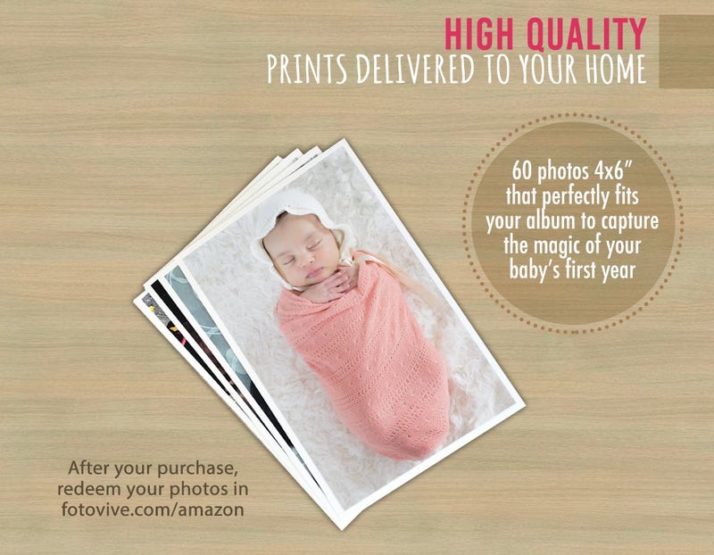 Fotovive Baby is Here! First Year Photo Album, Cinnamon, Baby Girl Cards, 60 Printed Photos - Image 4