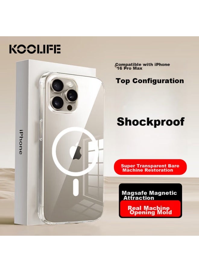 KOOLIFE حافظة هاتف Koolife متوافقة مع آبل 16 برو ماكس، غطاء حماية آيفون 16 برو ماكس، حافظة مغناطيسية، شحن ماغسيف فائق النحافة، مقاومة للصدمات، حماية العدسة، بسيطة وشفافة - Image 1