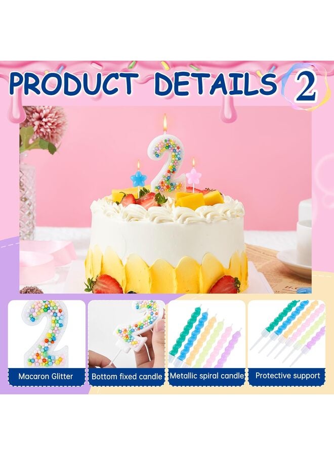 LAMAY Happy Birthday Candle, 2 Birthday Candle for Girl-Boy, Including 1PC 3D Candle Number 2, 12 Pcs Macaron Spiral Candles - Image 2