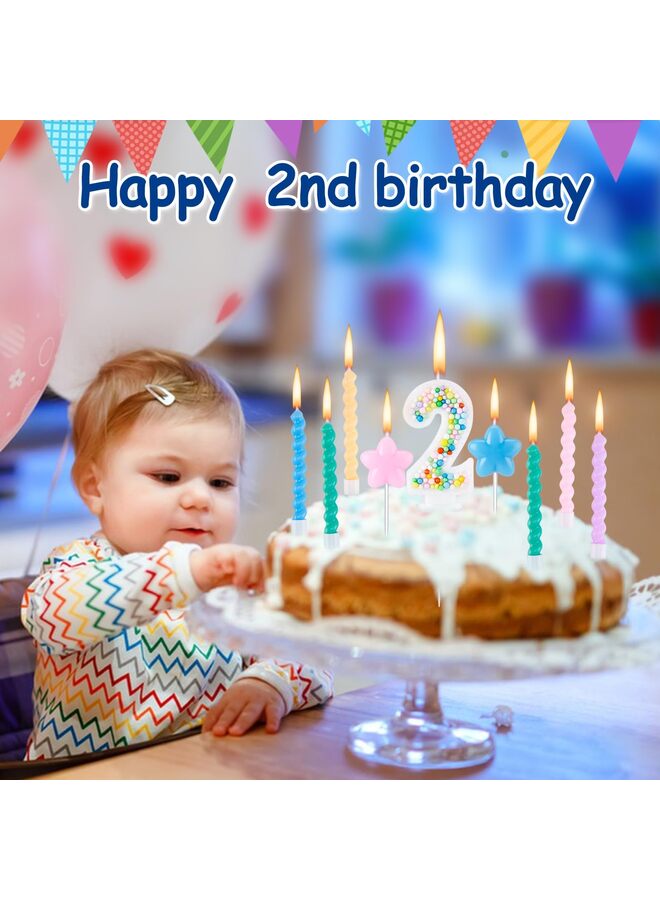 LAMAY Happy Birthday Candle, 2 Birthday Candle for Girl-Boy, Including 1PC 3D Candle Number 2, 12 Pcs Macaron Spiral Candles - Image 3