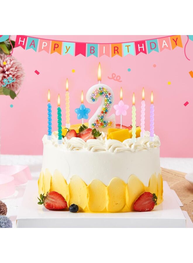 LAMAY Happy Birthday Candle, 2 Birthday Candle for Girl-Boy, Including 1PC 3D Candle Number 2, 12 Pcs Macaron Spiral Candles - Image 4