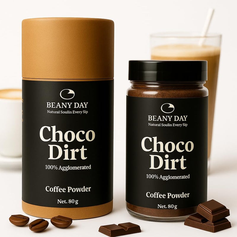 Beany Day Choco Dirt (Mocha) Instant Strong Coffee Powder | 100% Pure Agglomerated | No Chicory, No Preservatives | Hot & Cold Coffee, Cappuccino, Latte | 80g | Makes 40 Cups - Image 1
