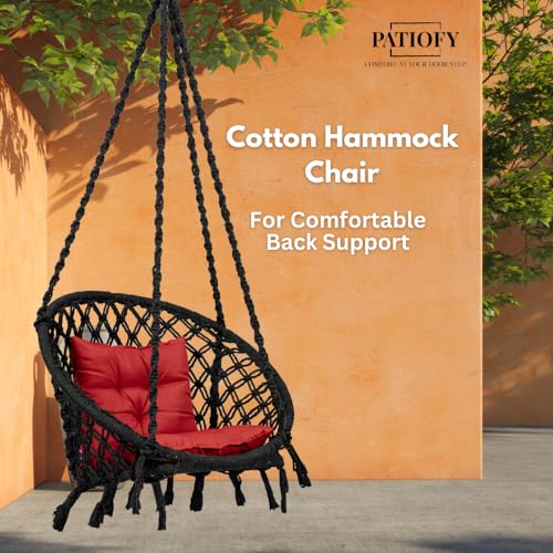 Patiofy Home Swing for Adults & Kids/Suitable for Living Room, Balcony, & Outdoor/Capacity Upto 120 Kgs/Includes Free Hanging Accessories & Cushion/Handmade Jhula with Cotton Rope/Black - Image 3