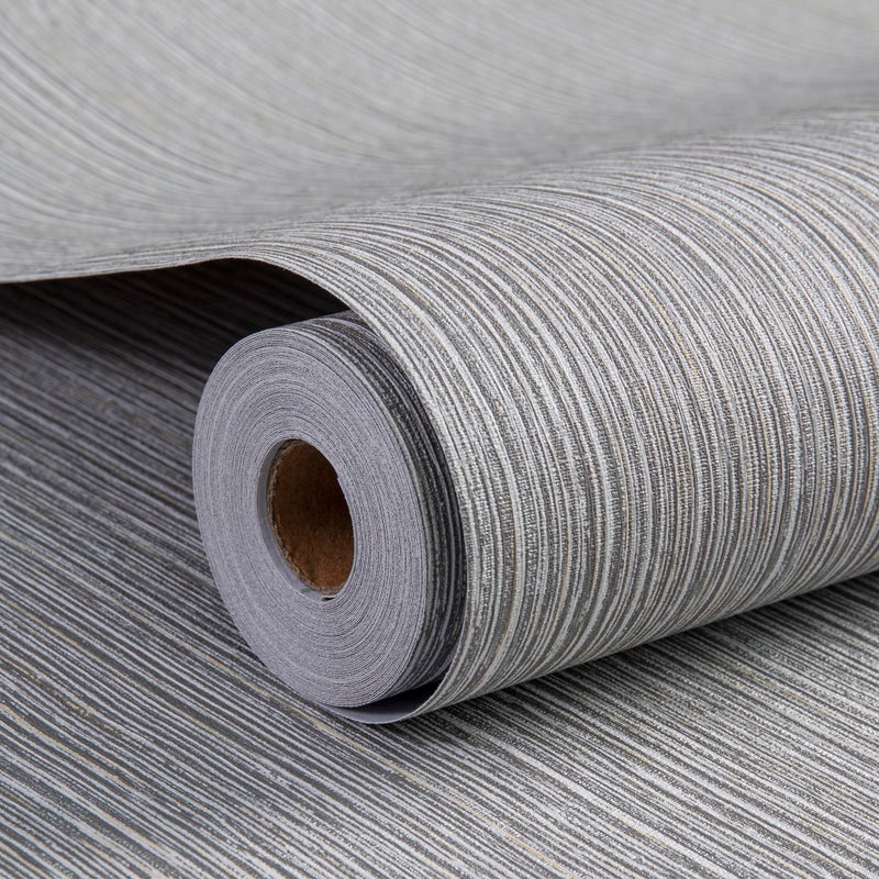Haimin Grasscloth Wallpaper Textured 24in X 393in Fabric Contact Paper Brown Wall Paper Textured Linen Wallpaper Peel and Stick Self-Adhesive Thick Vinyl Embossed Film Wallpaper (Gray Brown) - Image 1