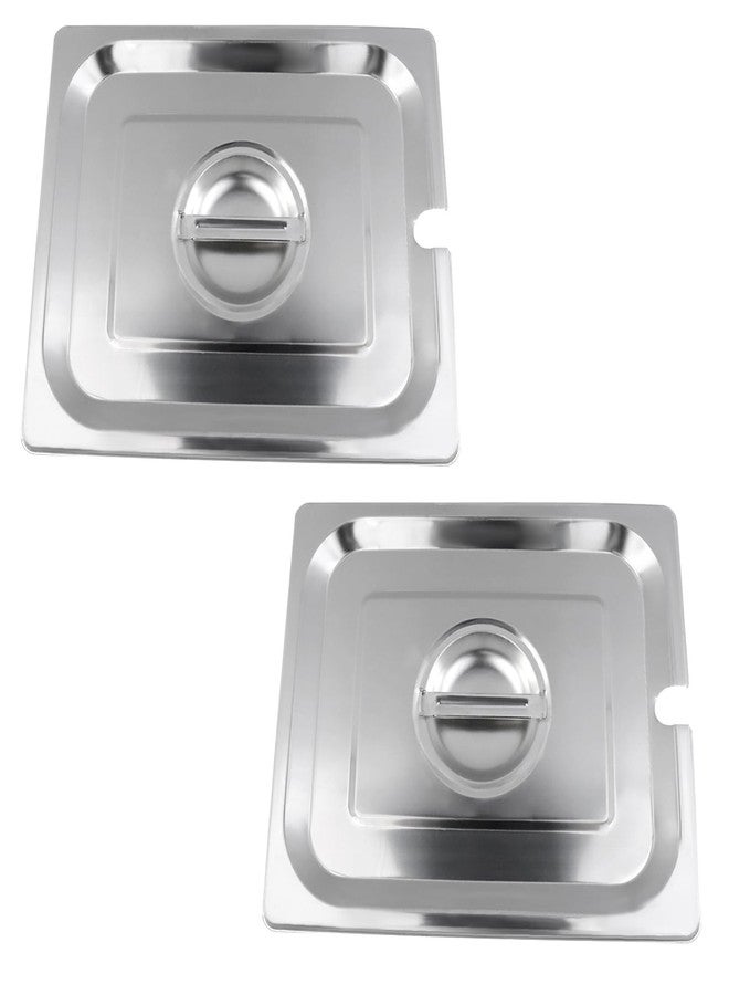 Pastlla 2 Pack 1/2 Size Slotted Hotel Pan Cover, Stainless Steel Solid Steam Table Catering Food Pan Lid with Handle, Catering Food Pans Cover Slotted Notched Universal - Image 1