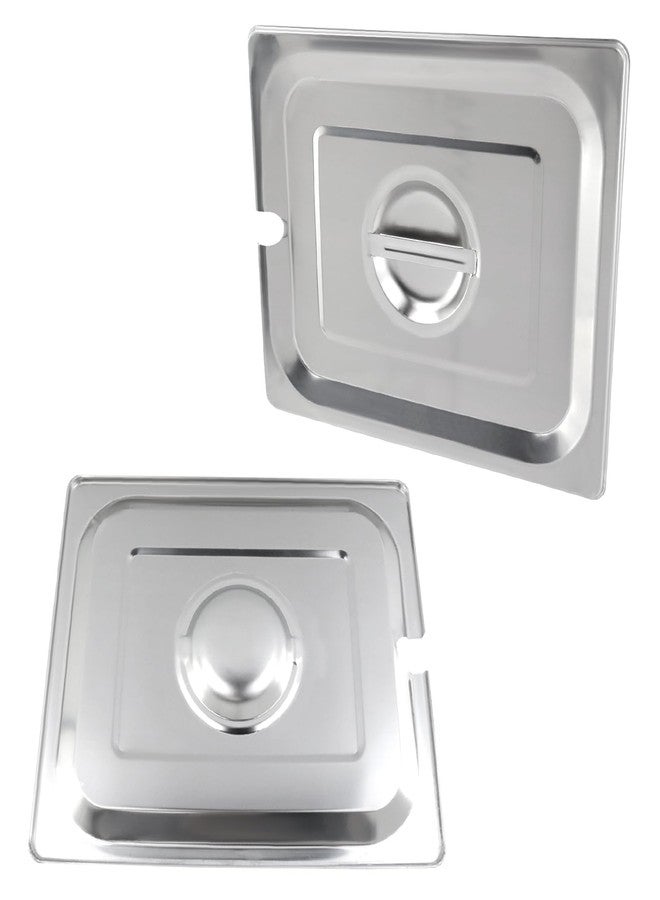 Pastlla 2 Pack 1/2 Size Slotted Hotel Pan Cover, Stainless Steel Solid Steam Table Catering Food Pan Lid with Handle, Catering Food Pans Cover Slotted Notched Universal - Image 4