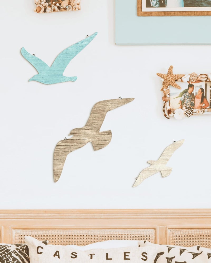 Putuo Decor 3pcs Seagull Wall Decor, Wooden Sea Bird Wall Hanging with Hooks, Ocean Home Decor Indoor Beach Art Decor for Bathroom Beach Room Decor Living Room Lake Decor for Home - Image 5
