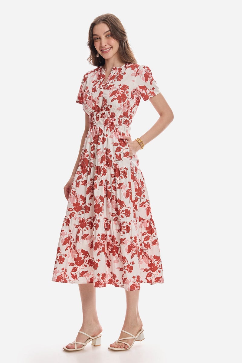 Virgio All Over Print Cotton Tiered V-Neck Maxi Dress for Women - Image 2